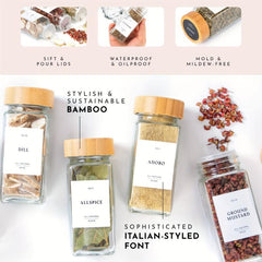 12pcs Glass Spice Jars with Labels & Organizers Bamboo Covers