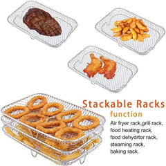 3pcs Stainless Steel Air Fryer Rack Stackable 3 Layer Grilling Rack