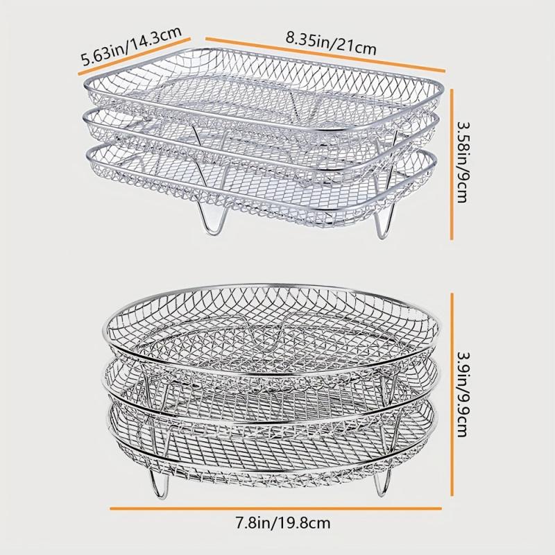 3pcs Stainless Steel Air Fryer Rack Stackable 3 Layer Grilling Rack