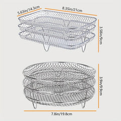 3pcs Stainless Steel Air Fryer Rack Stackable 3 Layer Grilling Rack