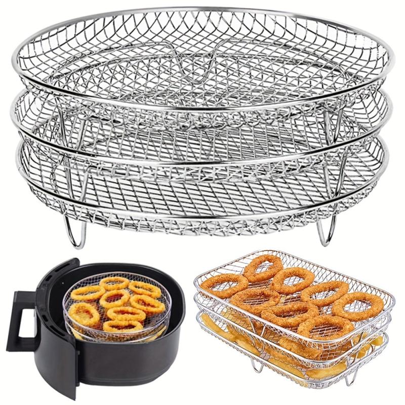 3pcs Stainless Steel Air Fryer Rack Stackable 3 Layer Grilling Rack