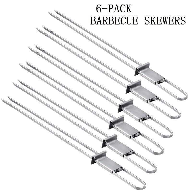 6pcs Stainless Steel Barbecue Skewers 33cm Reusable Metal Skewers