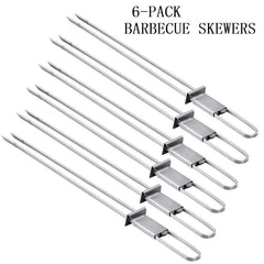 6pcs Stainless Steel Barbecue Skewers 33cm Reusable Metal Skewers
