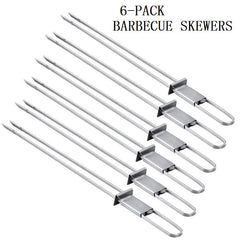 6pcs Stainless Steel Barbecue Skewers 33cm Reusable Metal Skewers