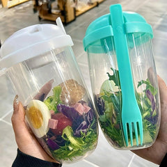 Portable Breakfast Salad Cup with Spoon and Fork Lids