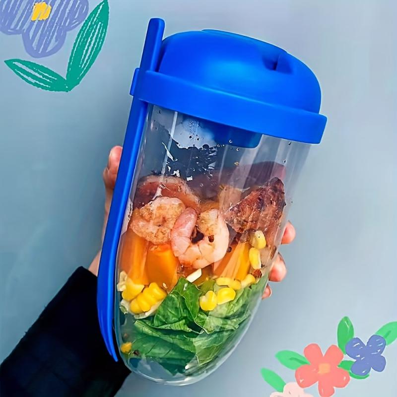 Portable Breakfast Salad Cup with Spoon and Fork Lids