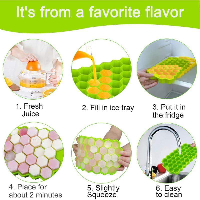 Silicone Honeycomb Ice Cube Tray with 37 Cavities and Lids