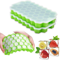 Silicone Honeycomb Ice Cube Tray with 37 Cavities and Lids