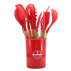 12pcs Silicone Kitchen Utensils Set Wooden Handle Cooking Tool Kit