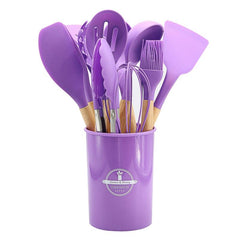 12pcs Silicone Kitchen Utensils Set Wooden Handle Cooking Tool Kit