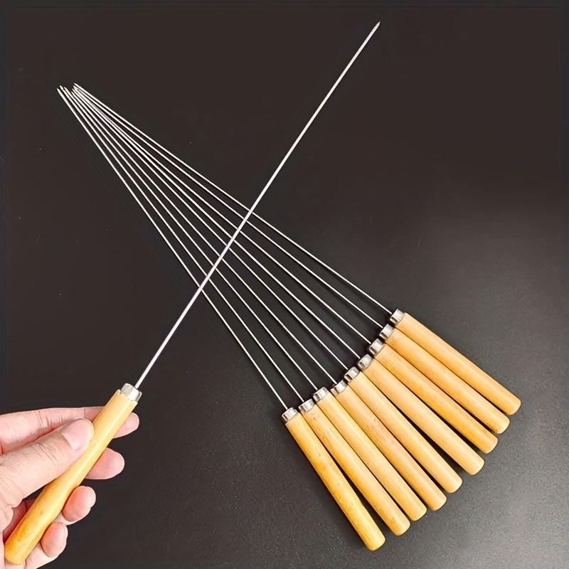 20pcs Stainless Steel BBQ Skewers with Wooden Handle
