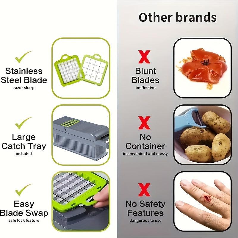 14pc Vegetable Chopper & Fruit Slicer with Container Manual Food Grater