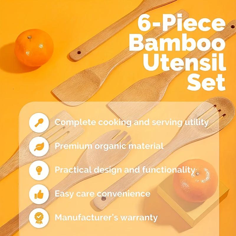 6pcs Bamboo Cooking Utensils Set Spoon & Spatula Slotted Spoon Turner