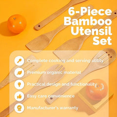 6pcs Bamboo Cooking Utensils Set Spoon & Spatula Slotted Spoon Turner
