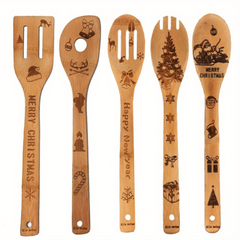 6pcs Bamboo Cooking Utensils Set Spoon & Spatula Slotted Spoon Turner