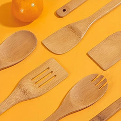 6pcs Bamboo Cooking Utensils Set Spoon & Spatula Slotted Spoon Turner