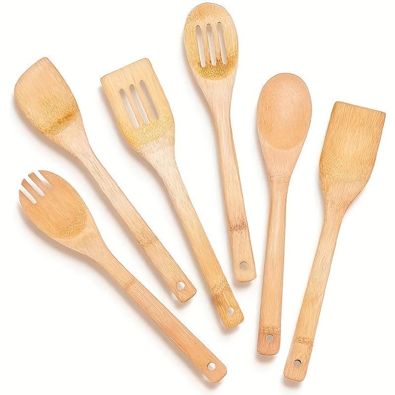 6pcs Bamboo Cooking Utensils Set Spoon & Spatula Slotted Spoon Turner