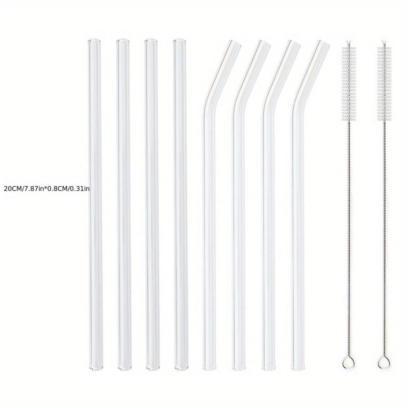 2 Pcs Eco Friendly Glass Straw Set Smoothies Cocktails Bar Accessories