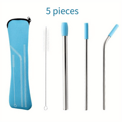 7pcs Reusable Stainless Steel Straws Set with Silicone Tips & Cleaning Brush