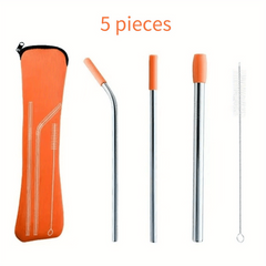 7pcs Reusable Stainless Steel Straws Set with Silicone Tips & Cleaning Brush
