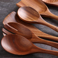 7pcs Non Stick Teak Wooden Spoons for Cooking Comfort Soft Grip Utensils