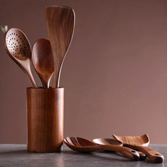 7pcs Non Stick Teak Wooden Spoons for Cooking Comfort Soft Grip Utensils