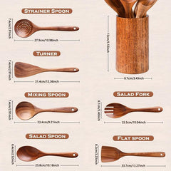 7pcs Non Stick Teak Wooden Spoons for Cooking Comfort Soft Grip Utensils