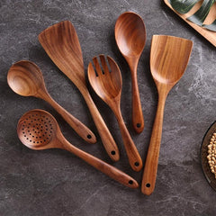 7pcs Non Stick Teak Wooden Spoons for Cooking Comfort Soft Grip Utensils