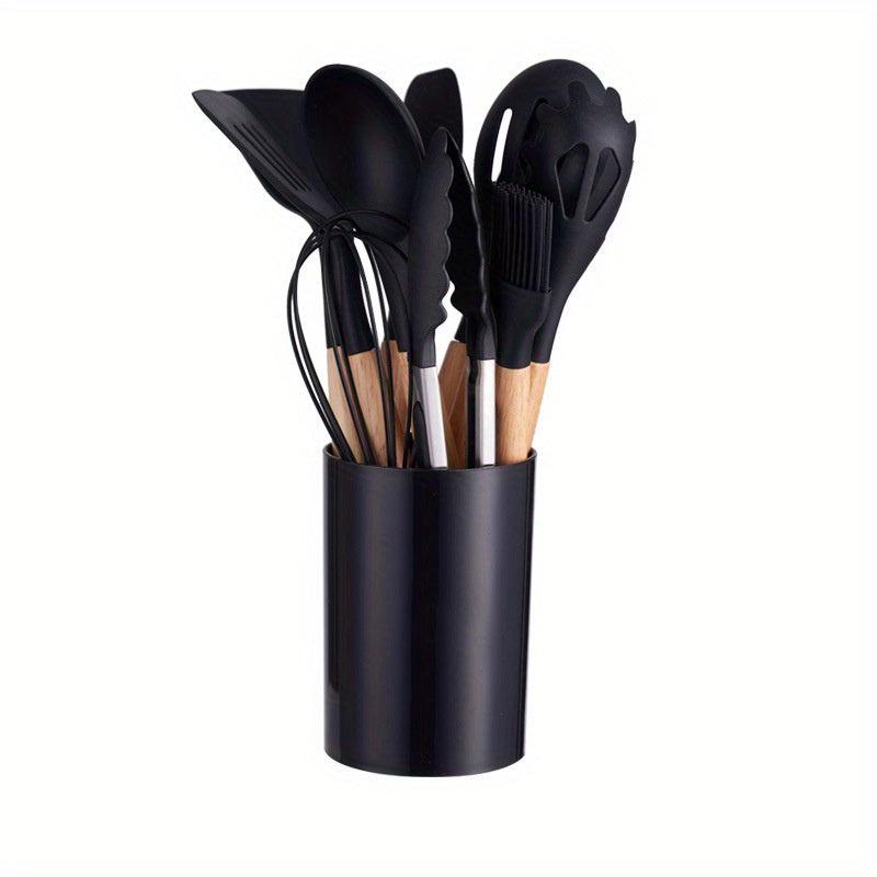 12pcs Non Stick Silicone Utensil Set with Wooden Handles