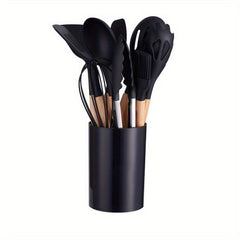 12pcs Non Stick Silicone Utensil Set with Wooden Handles