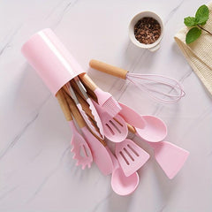 12pcs Non Stick Silicone Utensil Set with Wooden Handles
