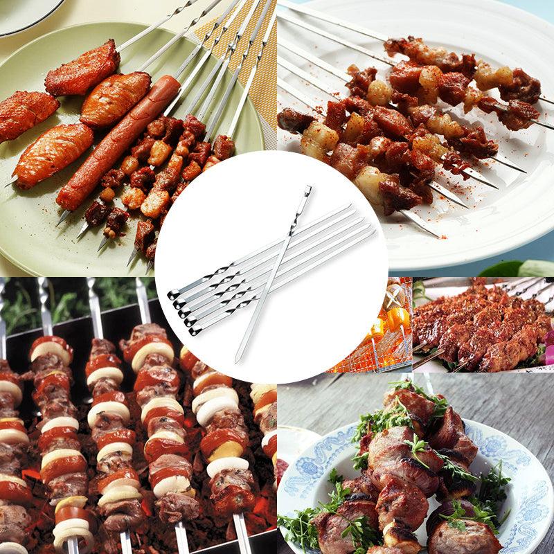 6pcs Stainless Steel Meat String Skewers for BBQ Outdoor Picnic