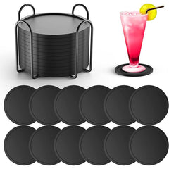 12pcs Non Slip Silicone Coasters With Storage Rack