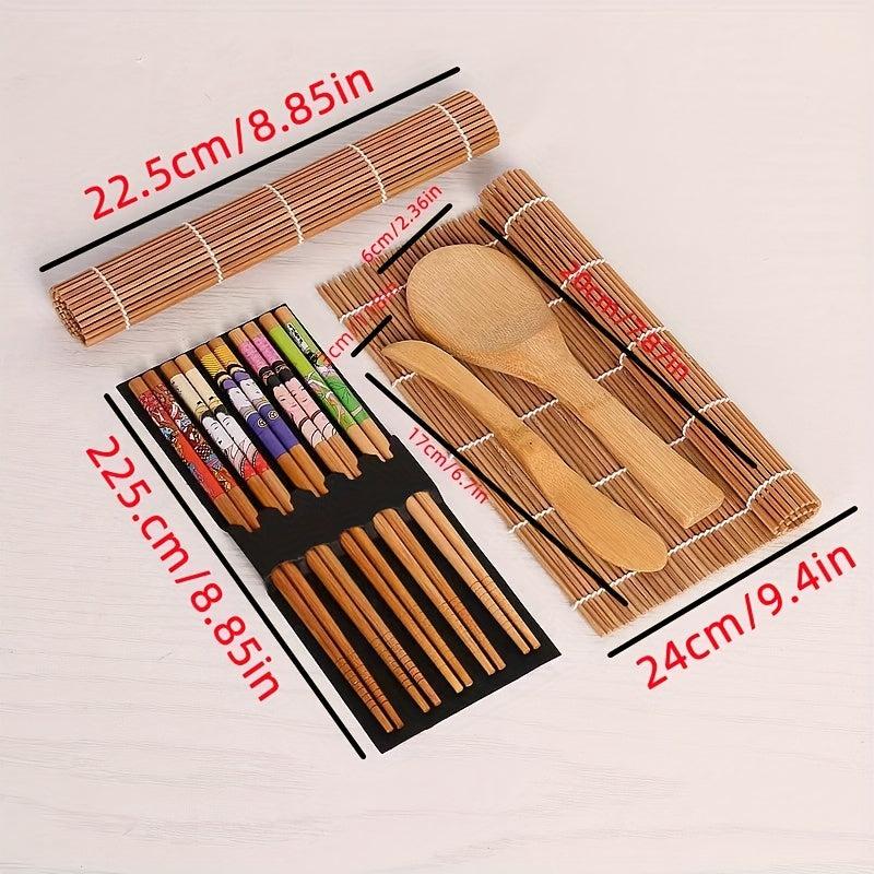 Bamboo Sushi Making Kit 2 Roll Pads 5 Pairs Chopsticks 1 Paddle 1 Spatula