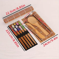 Bamboo Sushi Making Kit 2 Roll Pads 5 Pairs Chopsticks 1 Paddle 1 Spatula
