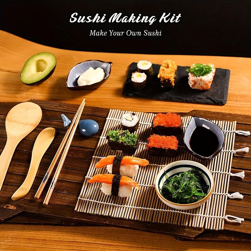 Bamboo Sushi Making Kit 2 Roll Pads 5 Pairs Chopsticks 1 Paddle 1 Spatula