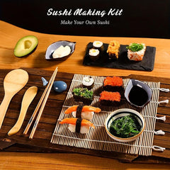 Bamboo Sushi Making Kit 2 Roll Pads 5 Pairs Chopsticks 1 Paddle 1 Spatula