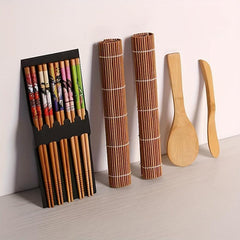 Bamboo Sushi Making Kit 2 Roll Pads 5 Pairs Chopsticks 1 Paddle 1 Spatula