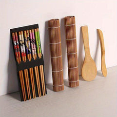 Bamboo Sushi Making Kit 2 Roll Pads 5 Pairs Chopsticks 1 Paddle 1 Spatula