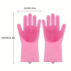 1 Pair Silicone Dishwashing Gloves Waterproof Kitchen Cleaning Gloves