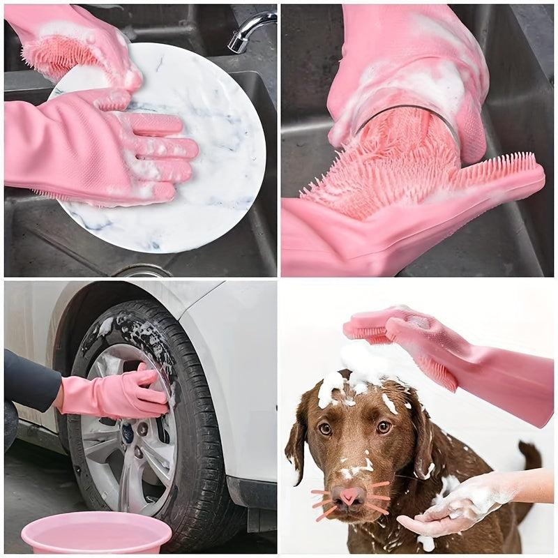 1 Pair Silicone Dishwashing Gloves Waterproof Kitchen Cleaning Gloves