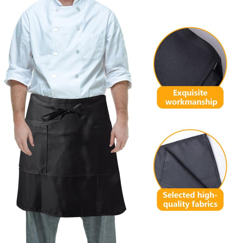 2pcs Polyester Apron Waiter Waitress Aprons With 2 Pockets for Kitchen Cooking