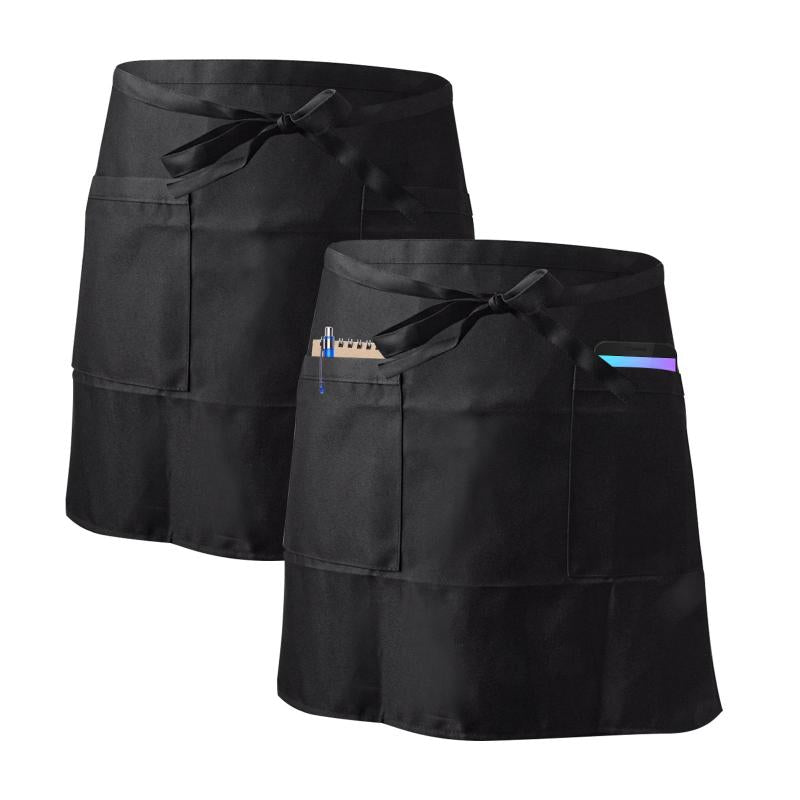 2pcs Polyester Apron Waiter Waitress Aprons With 2 Pockets for Kitchen Cooking