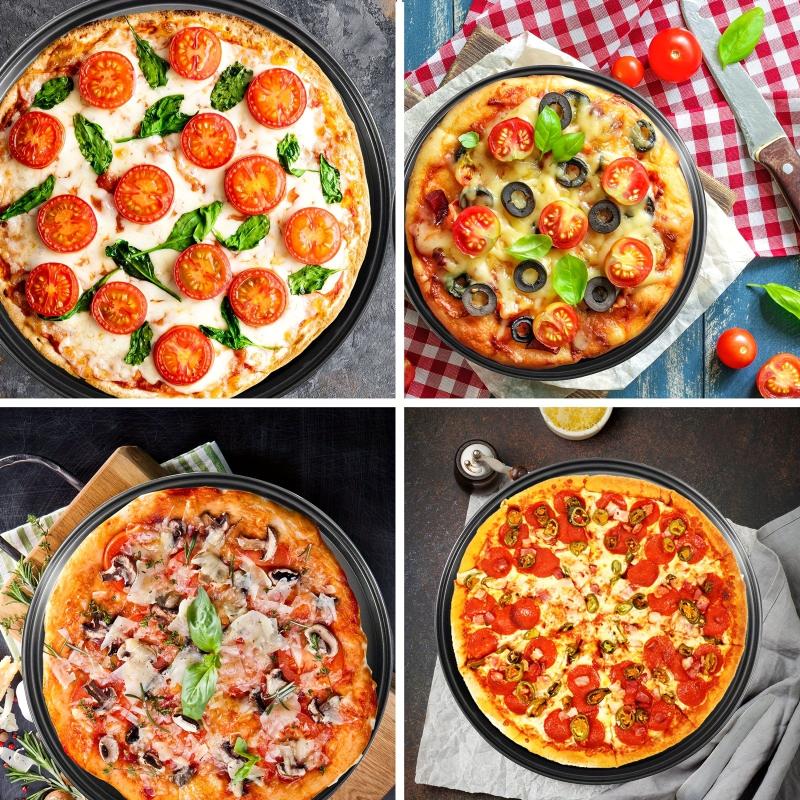 3pcs Nonstick Pizza Baking Pan Metal Tray with Holes Round for Oven