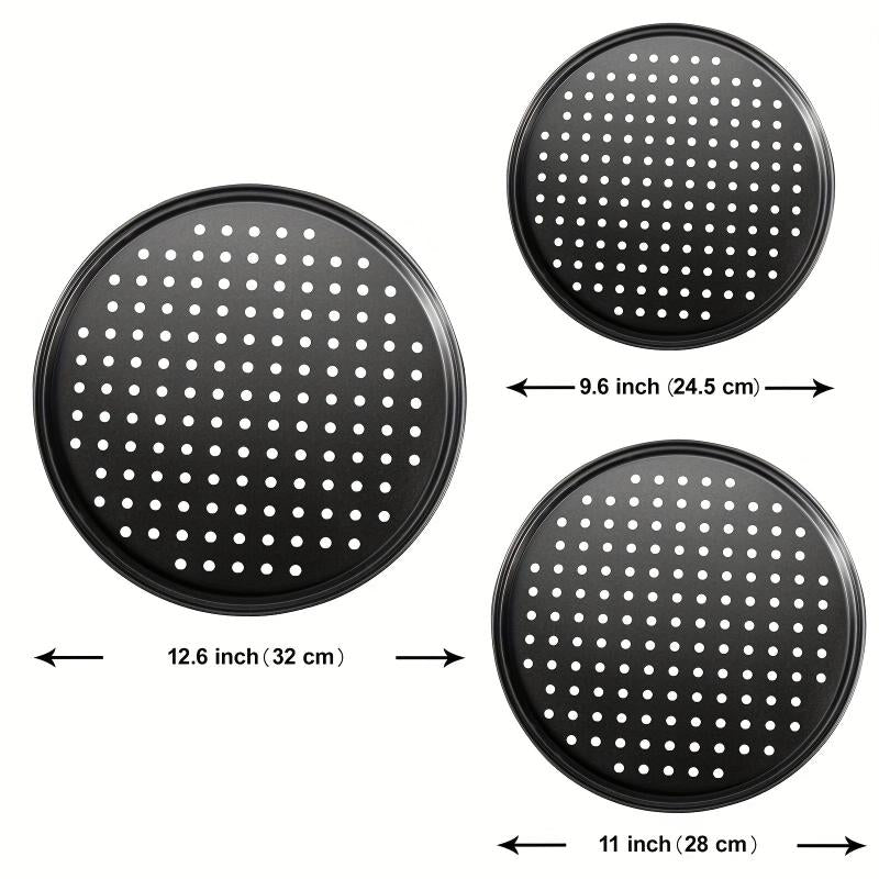 3pcs Nonstick Pizza Baking Pan Metal Tray with Holes Round for Oven