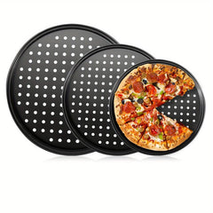 3pcs Nonstick Pizza Baking Pan Metal Tray with Holes Round for Oven