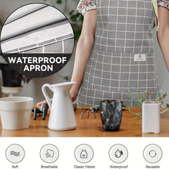 2pcs Linen Waterproof Kitchen Cooking Aprons Chef Apron With Pockets