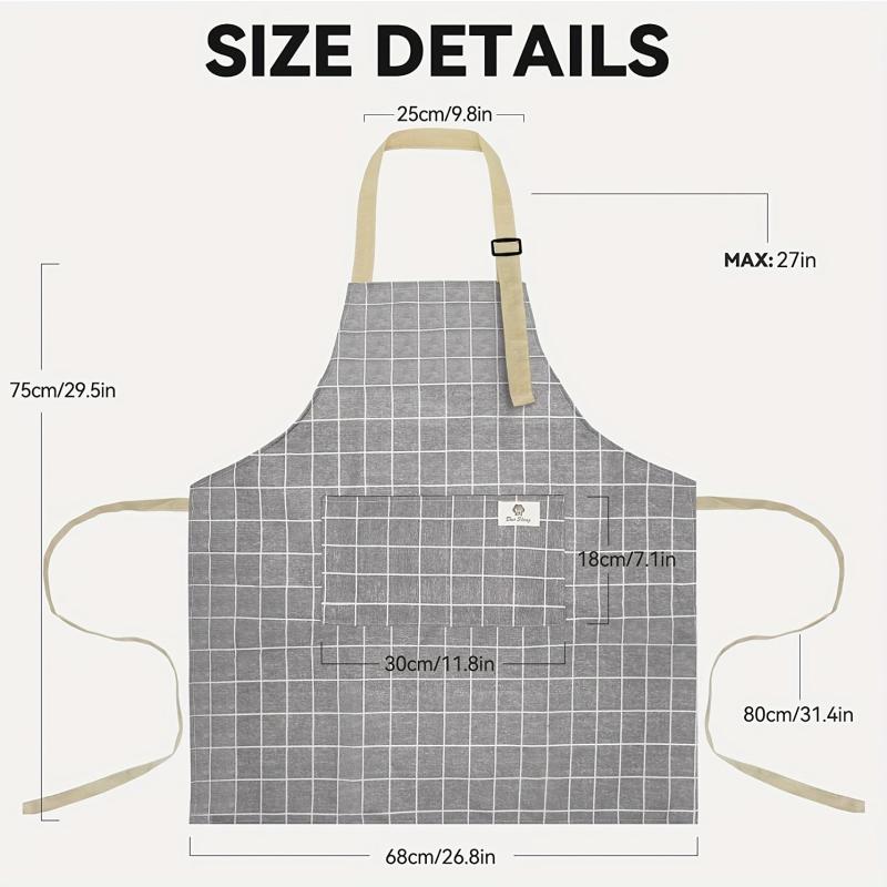 2pcs Linen Waterproof Kitchen Cooking Aprons Chef Apron With Pockets