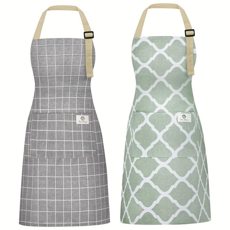 2pcs Linen Waterproof Kitchen Cooking Aprons Chef Apron With Pockets