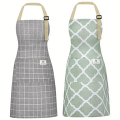 2pcs Linen Waterproof Kitchen Cooking Aprons Chef Apron With Pockets